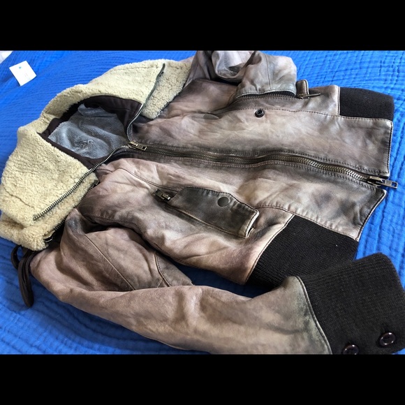 SWORD DISTRESSED AVIATOR MOTO LEATHER JACKET ITALY SIZE XS - Picture 8 of 15